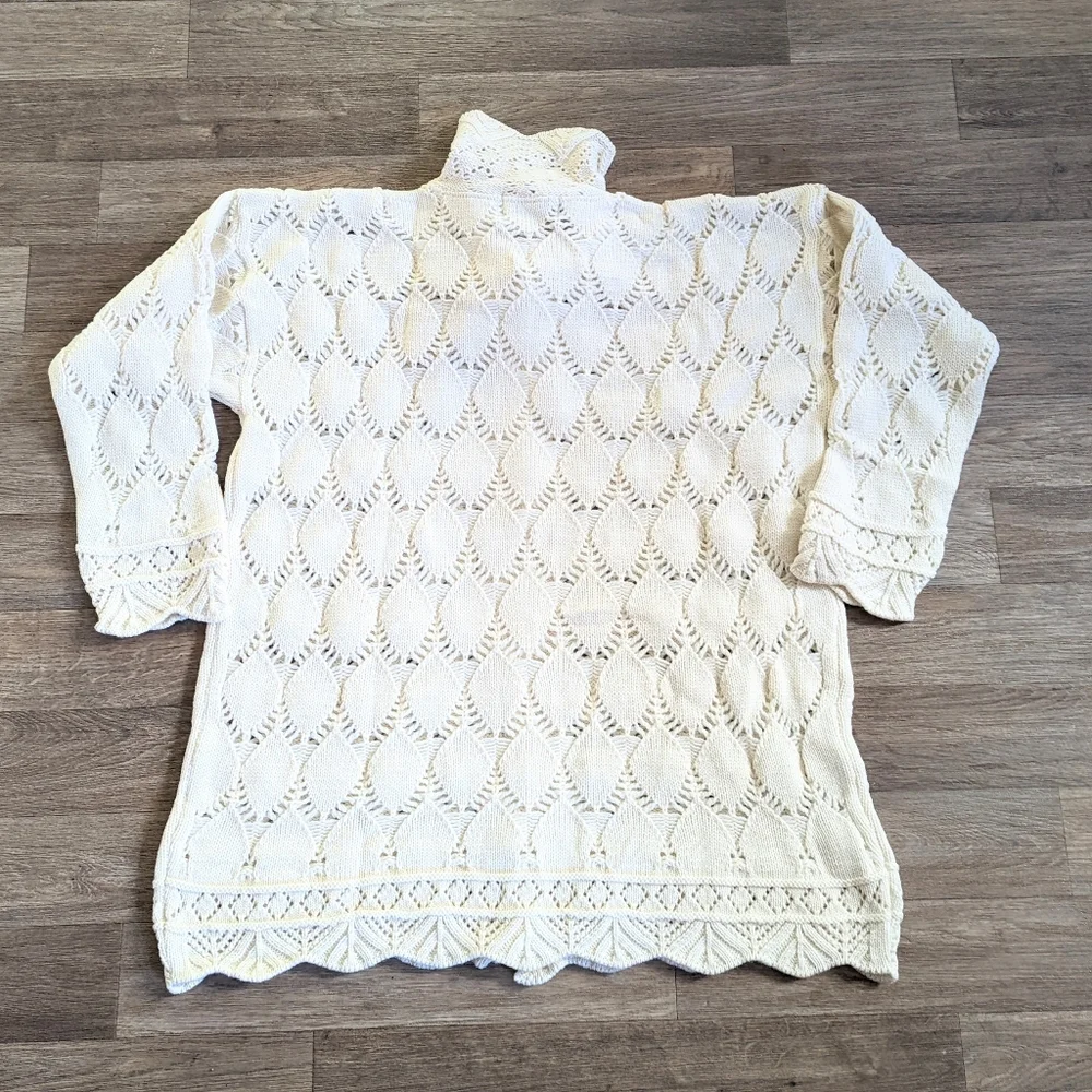 NWT Aran Crafts Ireland 100% Merino Wool Oatmeal Pointelle Knit Sweater Size XXL